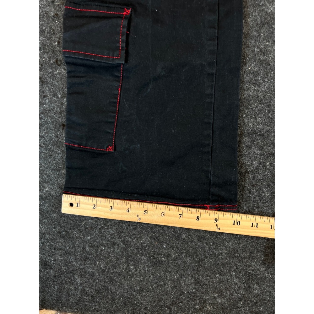 Hot Topic Black Red Contrast Stitch Flare Cargo Pants Mall Goth Y2K Trousers - Picture 7 of 8